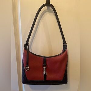 Brighton Pebbled Leather Shoulder Bag w/Silver Branded Hardware, Red/Black
